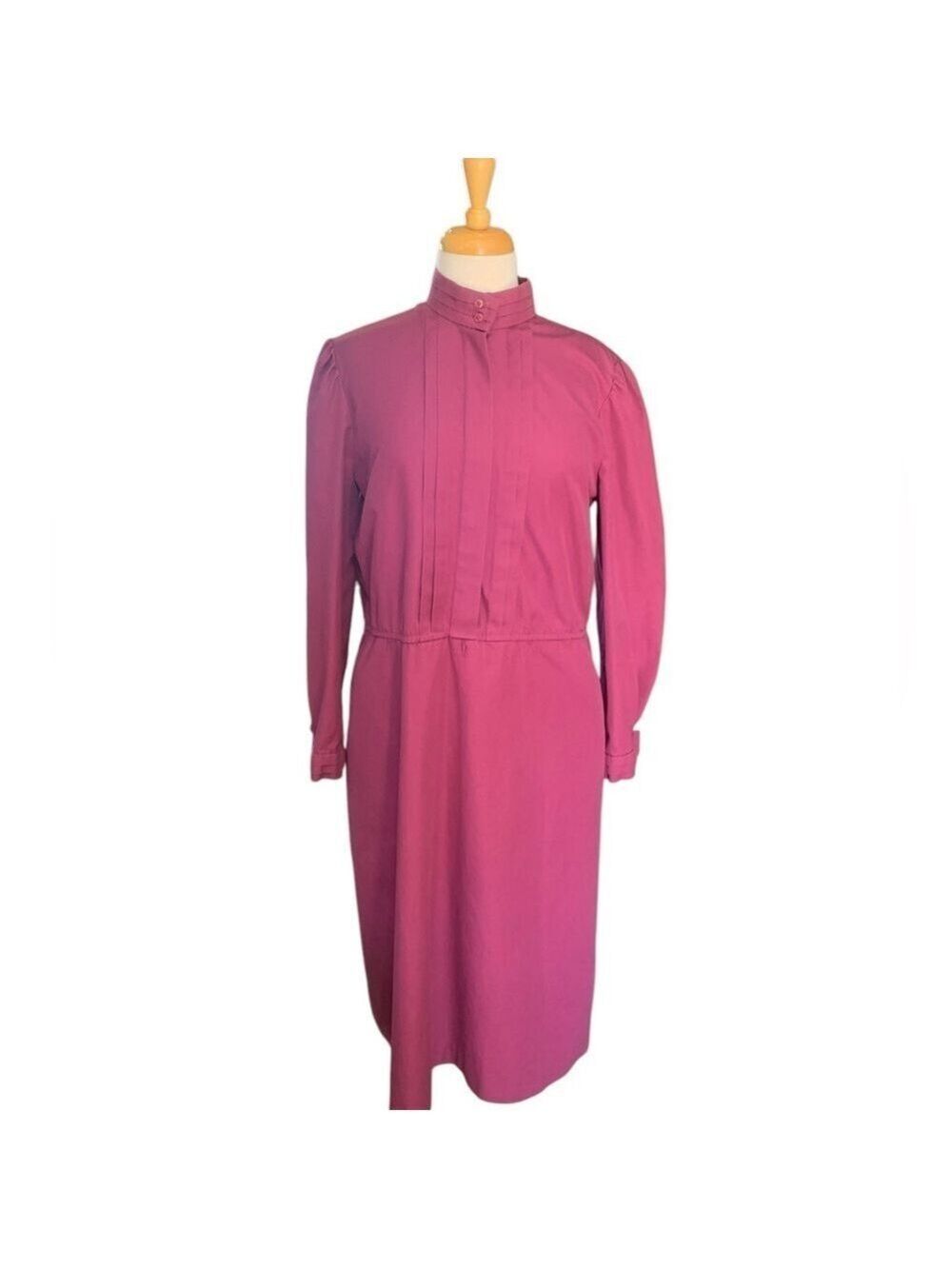 ❤️Vintage 90’s Sasson high neck puff sleeved plum button up midi dress sz 14/15 - Picture 4 of 10